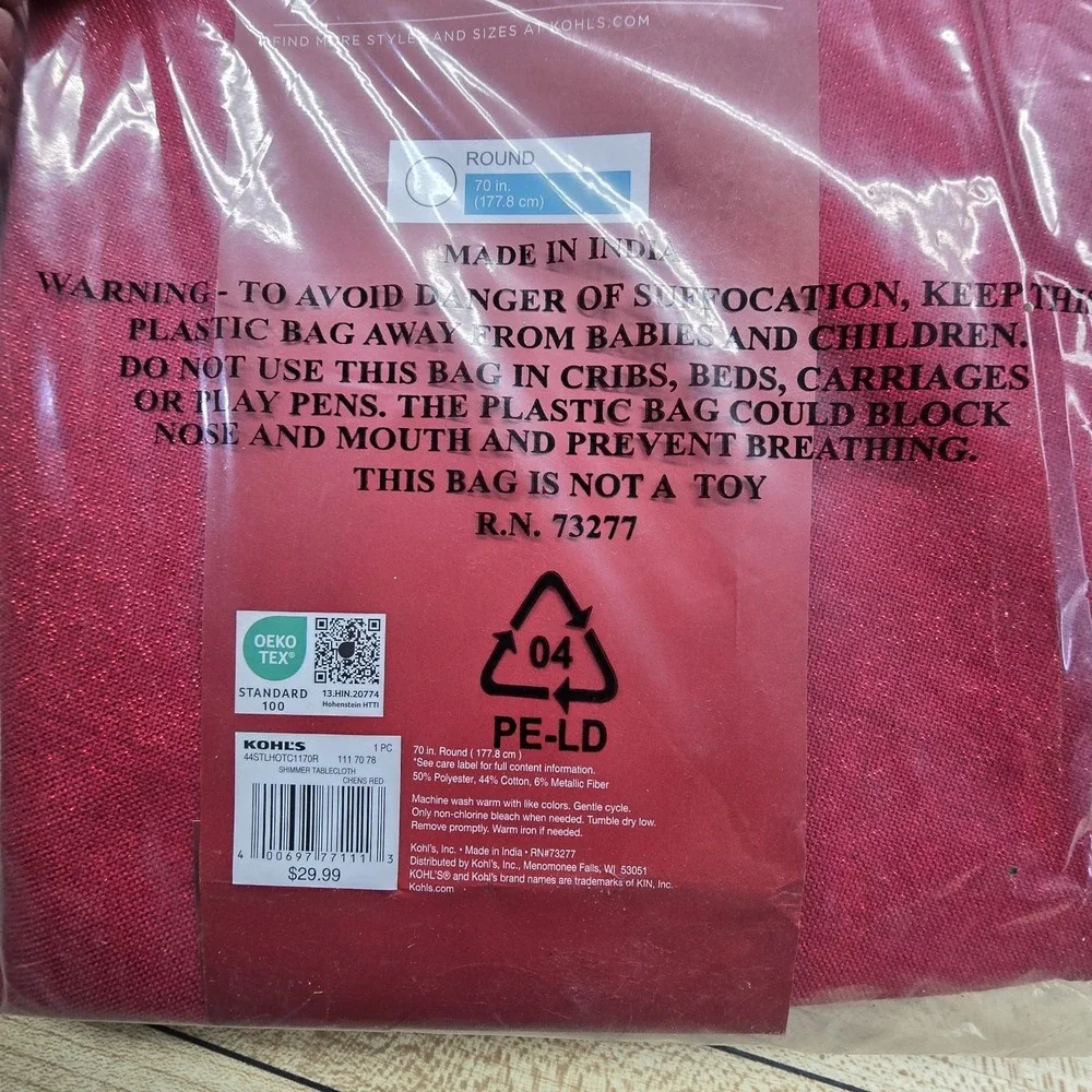 St Nicholas Square NEW Red Shimmer‎ Tablecloth 70